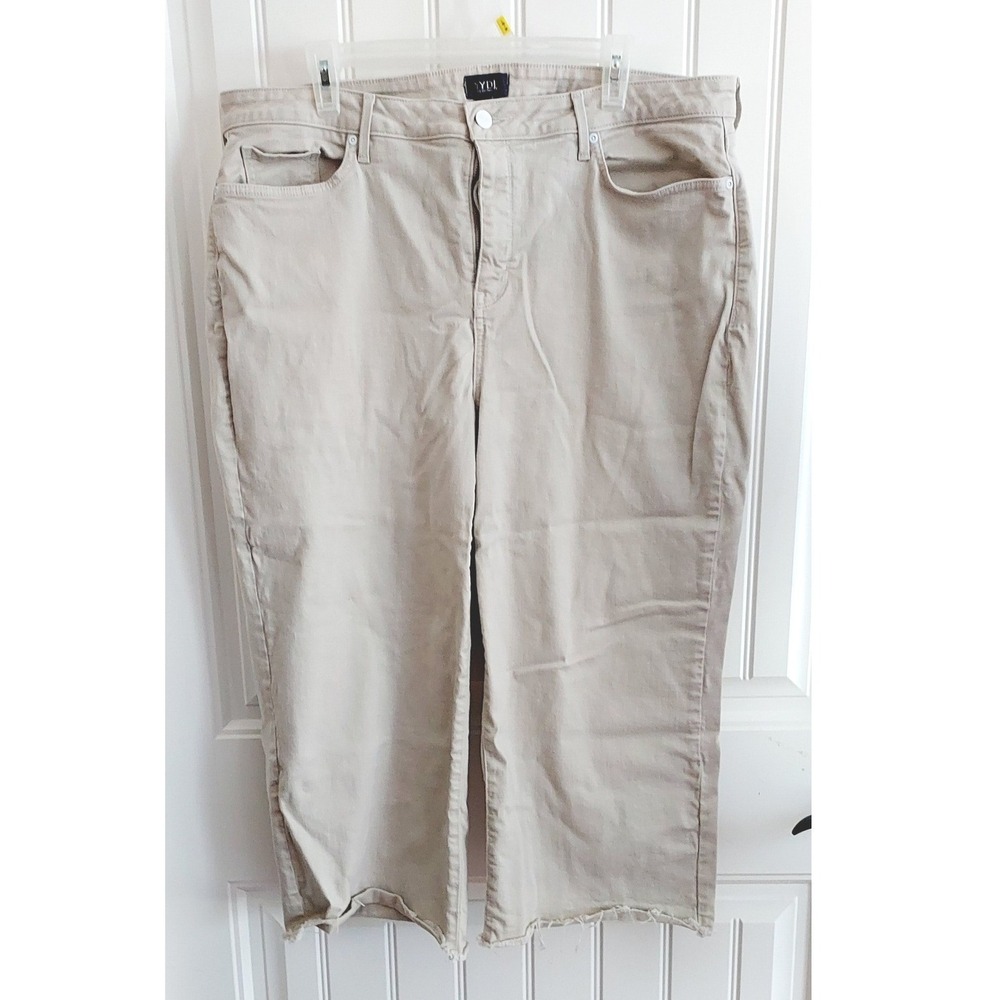 NYDJ Capri Pants Womens 18W Tan Lift Tuck Raw Hem Stretch Cropped Khaki